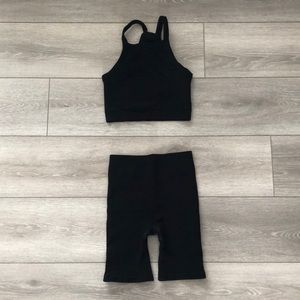 Black size xs Workout Lounge Set. Crop top. High Waisted. Ribbed knit